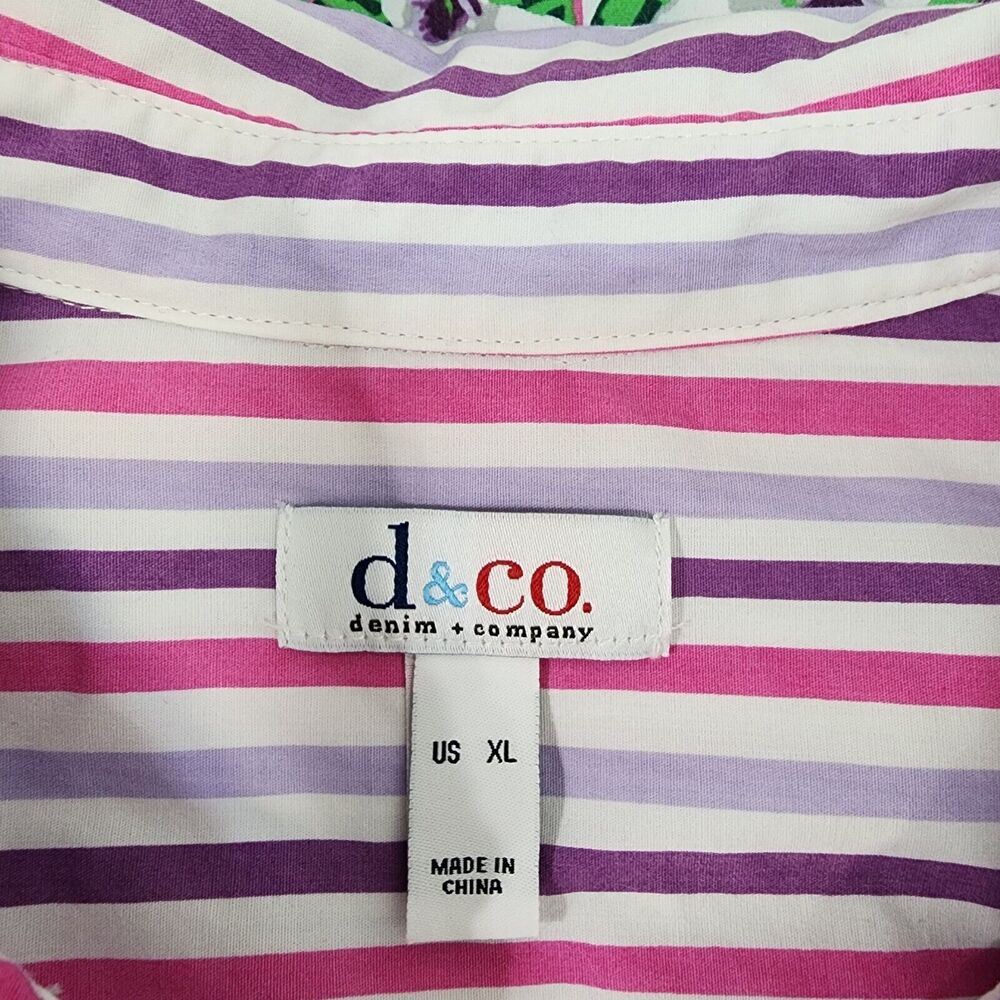 Denim & Co. Tunic Shirt XL Printed Button Front Flip Cuff Striped Purple A378276 - Picture 8 of 10